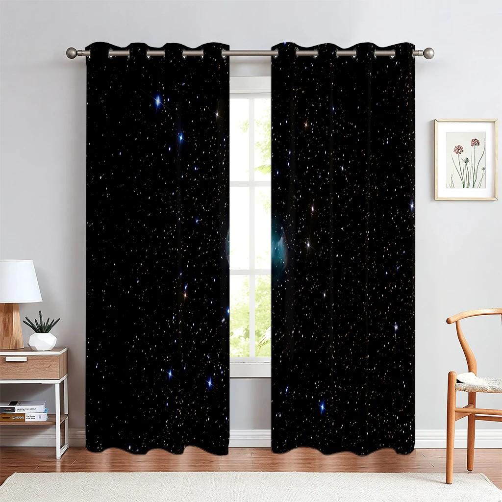 2Pcs Purple Cosmic Galaxy Space Planet Printing Star Window Curtains for Living Room Kids Bedroom Kitchen Study Home Decor New