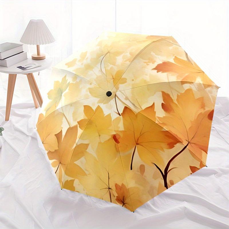 1pc Autumn Leaves Automatic Open/close Folding Compact Umbrella, 8-Rib Sturdy Canopy, Lightweight Portable, Everyday Use, Gift,028