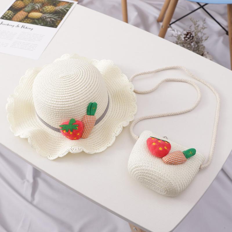Summer Baby Straw Hat With Handbag Flower Breathable Beach Hat Bags Kids Hat Boy Girls Sun Visor UV Protection Panama Hat