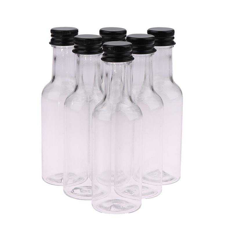 6 stk 50 ml Mini Klare PET Påfyllbare Vinflasker Små Flasker For Fest Bryllup Likørflasker Med Lekkasjesikkert Skrulokk