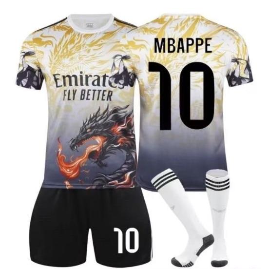 2025/2026 Real Madrid Mbappe N.10 Set Maglia da Calcio per Bambini Nero/Giallo
