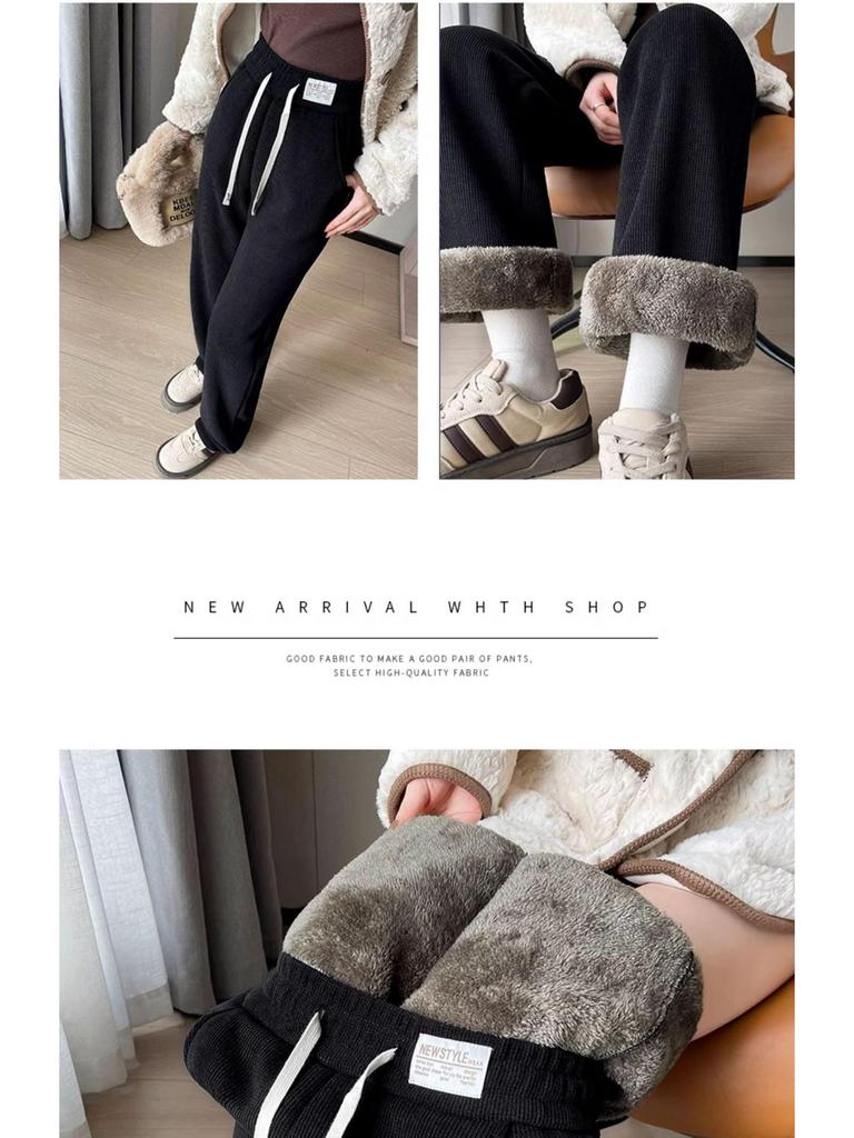 Women's 2025 Autumn/Winter Fleece-Lined Corduroy Wide-Leg Pants - Casual, Loose, Warm Straight-Leg Style