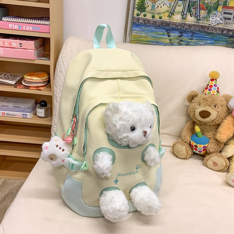 

Cute bear schoolbag women 2025 new fashion girl high value junior high school students backpack student doll backpack single pack желто-зеленый