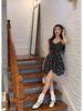 Spring/Summer 2026 Black Floral Tea Dress - Women's Short Camisole Skirt