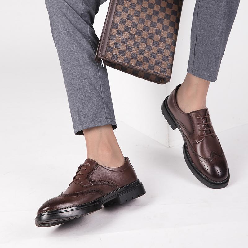 Brand Mens Oxford Genuine Leather Shoes Black Brown Handmade Lace Up Round Head Dress Shoes Wedding Office Business Formal Shoes