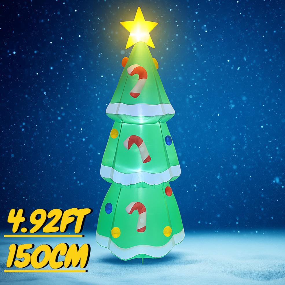 4.92FT Inflatable Christmas Tree Candy Canes Baubles Toy Yard Party Decoration Festive Gift LED Lit Xmas Supplies Home Ornament