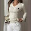 YYFS Women's Fashion Casual Fall Winter Solid Color Print Long Sleeve V-Neck Sweaters