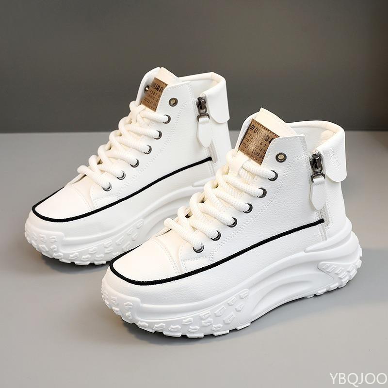 Fashionable High top shoes women's autumn new round toe shoes thick soled height increasing casual comfortable board shoes