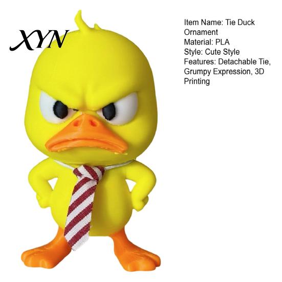 Cute Desktop Ornament with Tie 3D Printed Angry Duck Figurine, Yellow Detachable Articulated Tie, Fun Expression for Family Home Office Nursery