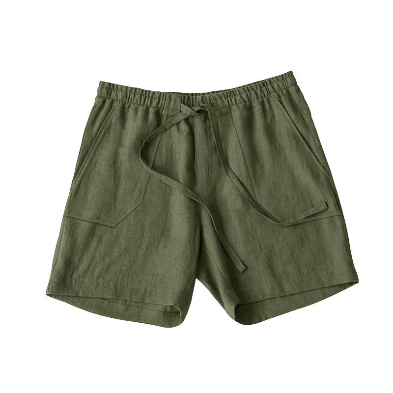 Men Linen Casual Shorts, Elastic Drawstring Waist Big Patch Pocket Loose Fit Lightweight Summer Beach Walking Shorts With Side Pockets Multiple Colors