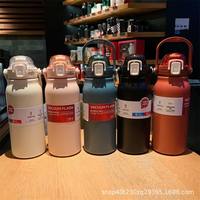 Large-Capacity Thermos Cup 304 Stainless Steel Outdoor Sports Water Bottle for Men and Women, Portable High-Looking Water Cup with Straw