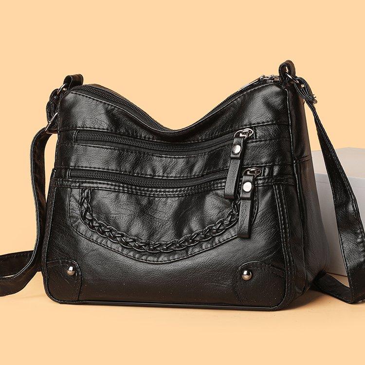 2025 Women's Soft Leather Shoulder & Crossbody Bag Versatile Multi-Pocket Shoulder Bag for Middle-Aged & Elderly