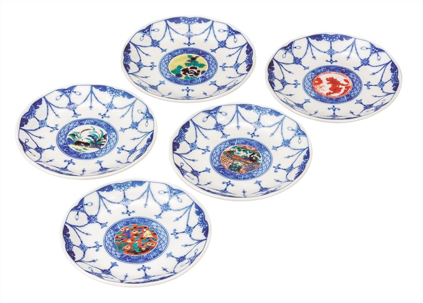 Kutani Ware Iwataya 4.5 Size Plates Set with Period Paintings K9-51