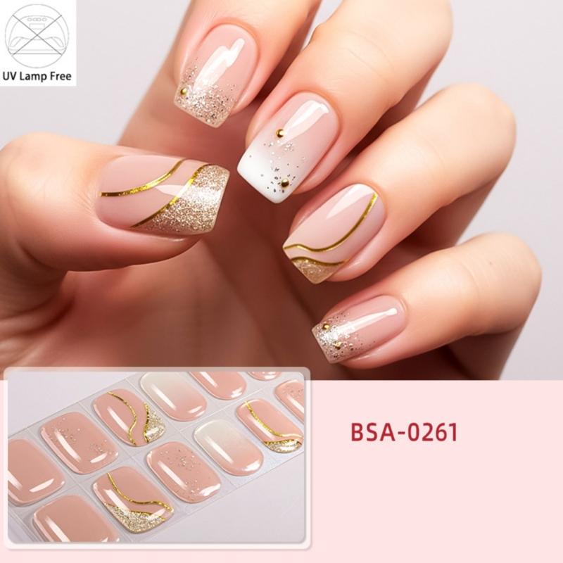 Quickly dry SelfAdhesive Nail Art Stickers Soft Waterproof Materials Gel Nail Strips For Daily Use And Special Occasions