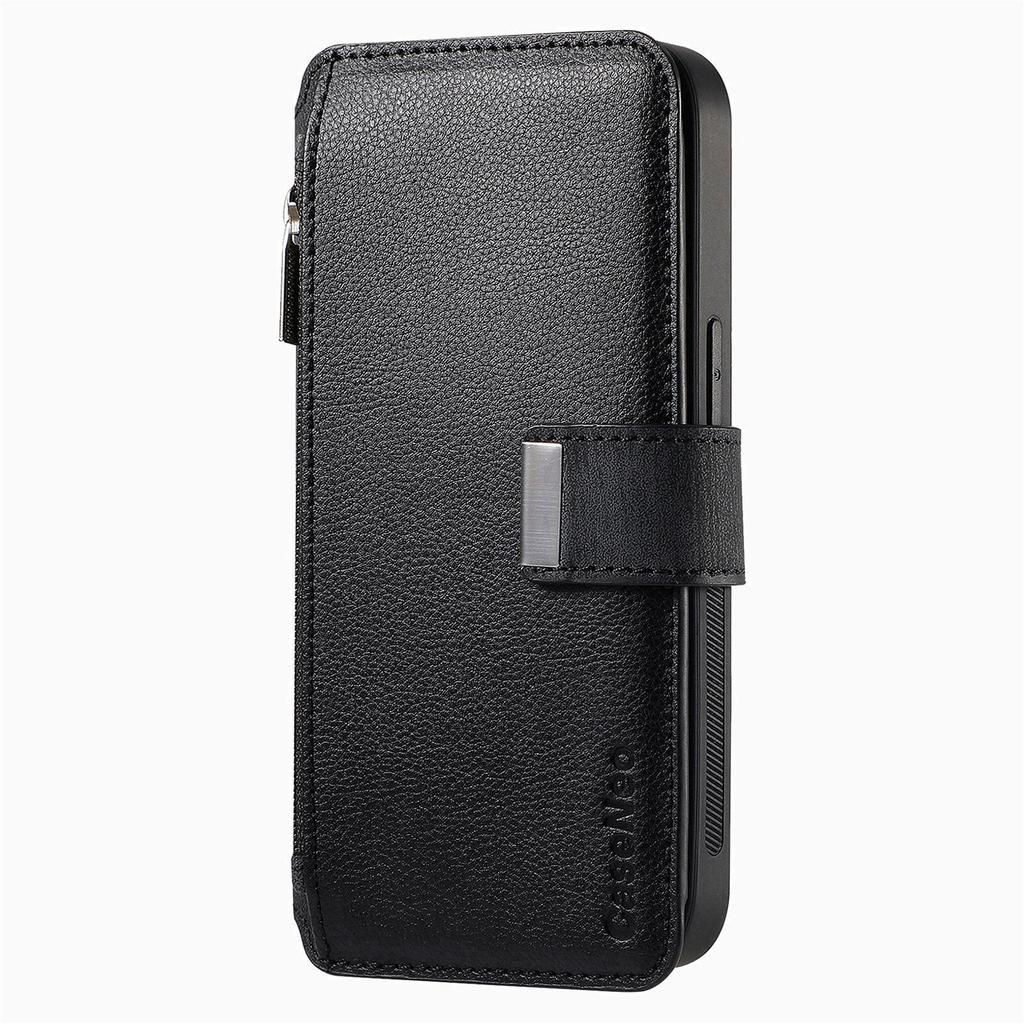 For iPhone 15 14 13 12 11 XS Max XR 8 7 6 Plus Wallet Case, Zipper Storage Design, Detachable Magnetic Flip Folio Cover