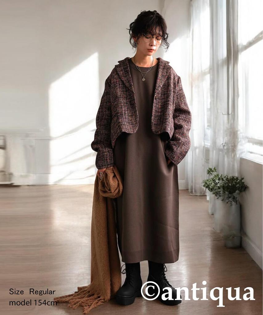 Antiqua Sponge Knit Regular to Size Mocha Dress, Women's, PN-00488, (equivalent S-L), 47,