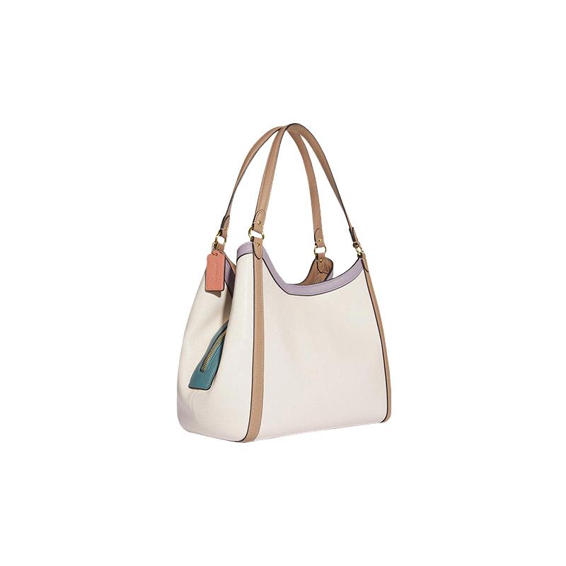 Coach Kristy 32 Snap Fastening Center Zip Compartment Refined Pebbled Leather Shoulder Tote Large Women's Chalk White