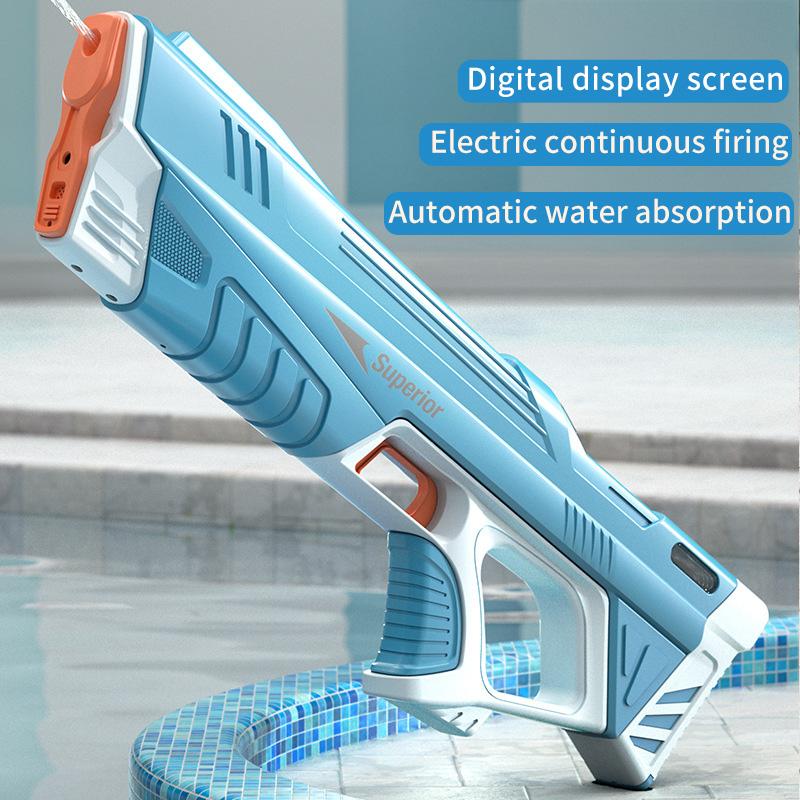 Children Electric Water Gun with Battery Level Display Automatic Water Absorption Squirt Guns Summer Outdoor Games Toys for Kids