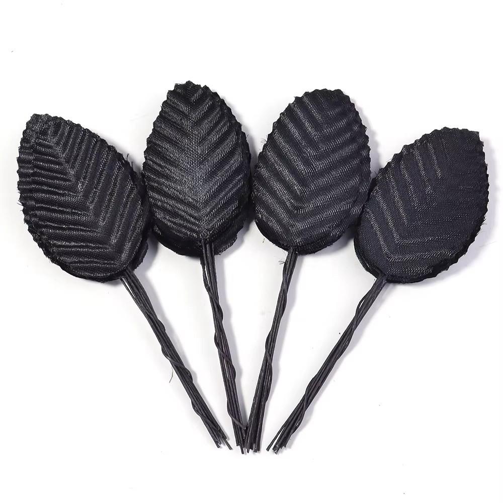 40Pcs Nylon Artificial Silk Rose Leaves Single Leaf Wired Stem Artificial Green Leaves DIY Crafts Floral Decoration Leaf