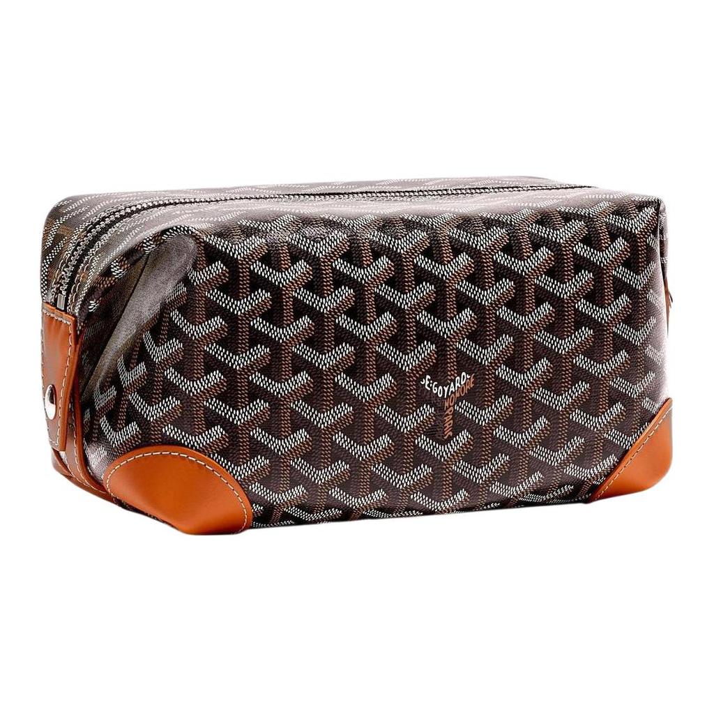 Goyard Monogram Zip Travel Bag Canvas And Calfskin Toiletry Bag Unisex Bags Black Brown BOEING025TY-01CL03P