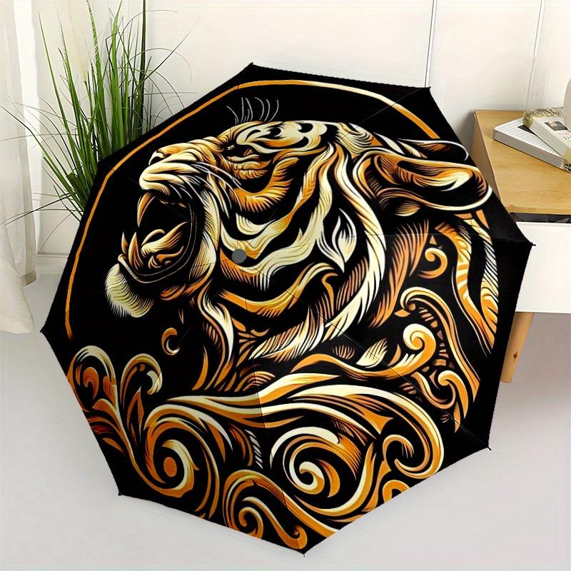 1pc Tiger Swirls Automatic Open/close, Heavy-Duty Iron Frame & 8-Rib structure, Compact Folding Umbrella for Women/Men, All-Season Travel, 157