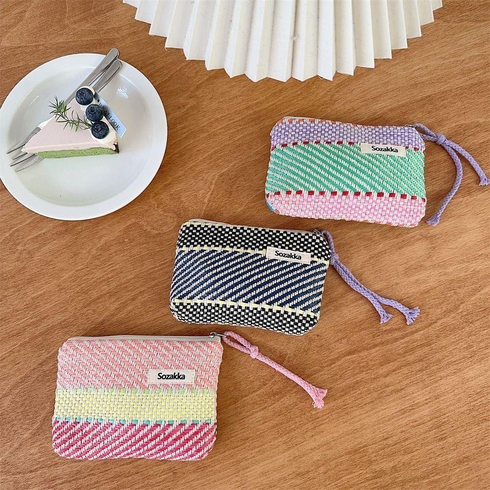 

Nylon Cosmetic Bag Striped Coin Purse Portable Makeup Bag