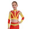 Girls Acrobatics Dance Top Rhinestone Decorated Color Block Design Long Sleeve Cutout Performance Wear