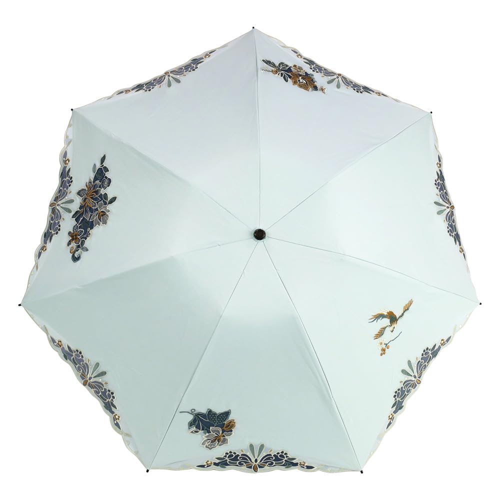 Chinoiserie Modern Folding Parasol for Light UV Suitable for Sun and Cutwork Floral and Bird Embroidery Women, First-Class Blocking, Protection, Rain,