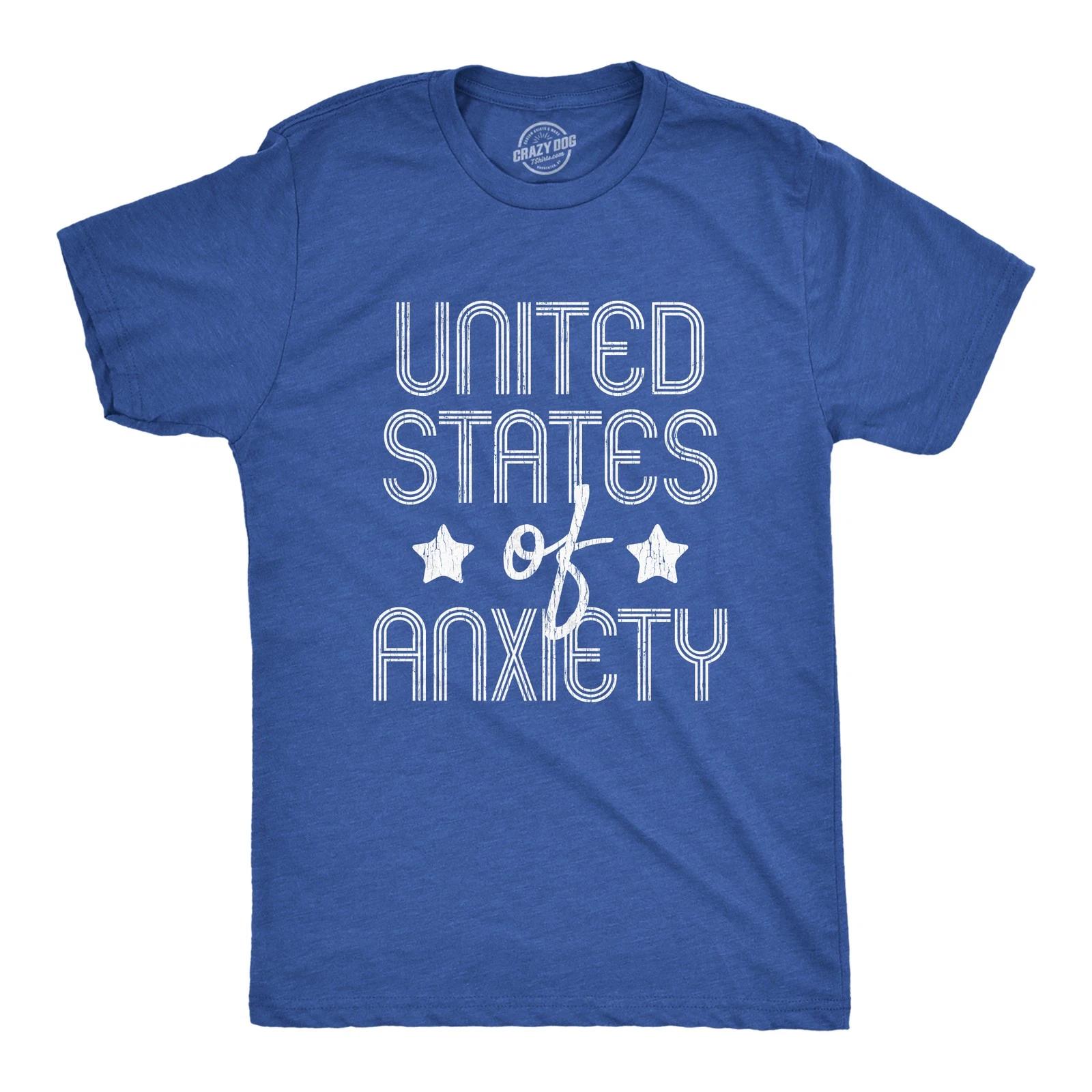 Mens United States Of Anxiety T shirt Funny USA Society Joke Graphic Tee M
