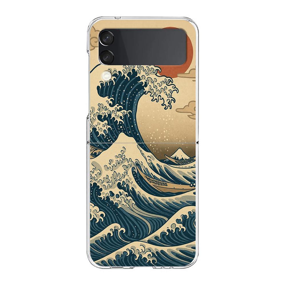Transparent Phone Case For Samsung Galaxy Z Flip 3 4 5 6 7 Hard Folding PC Z Flip3 Flip4 Cover Japanese Style Art Japan