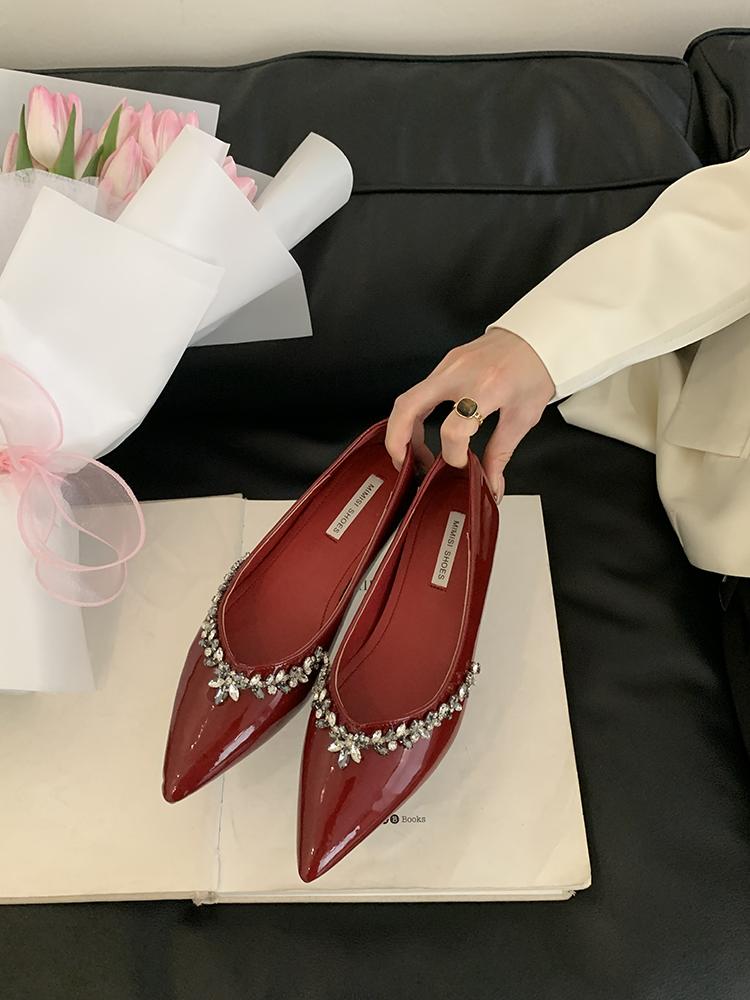 Fashion Fashion Crystal Pointed Toe Shoes Laides Comfort Elegant Dancing Party Wedding Shoes Moccasins Flat Shoes French Sandals Women