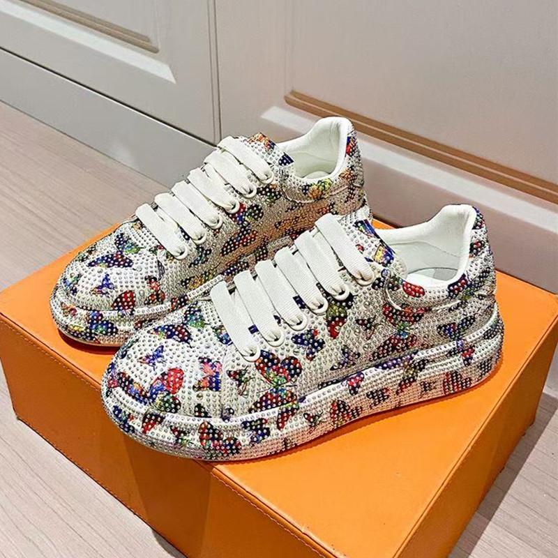 Fashion Luxury Crystal Rhinestone Women's Sneaker Fashion Butterfly Print Sports Shoes for Women Light Breathable Comfort Casual Flats
