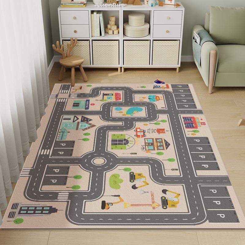 City Transportation Track Game Anti-slip Mat Cartoon Living Room Children's Rug Track Carpet Sofa Coffee Table Bedroom Rugs