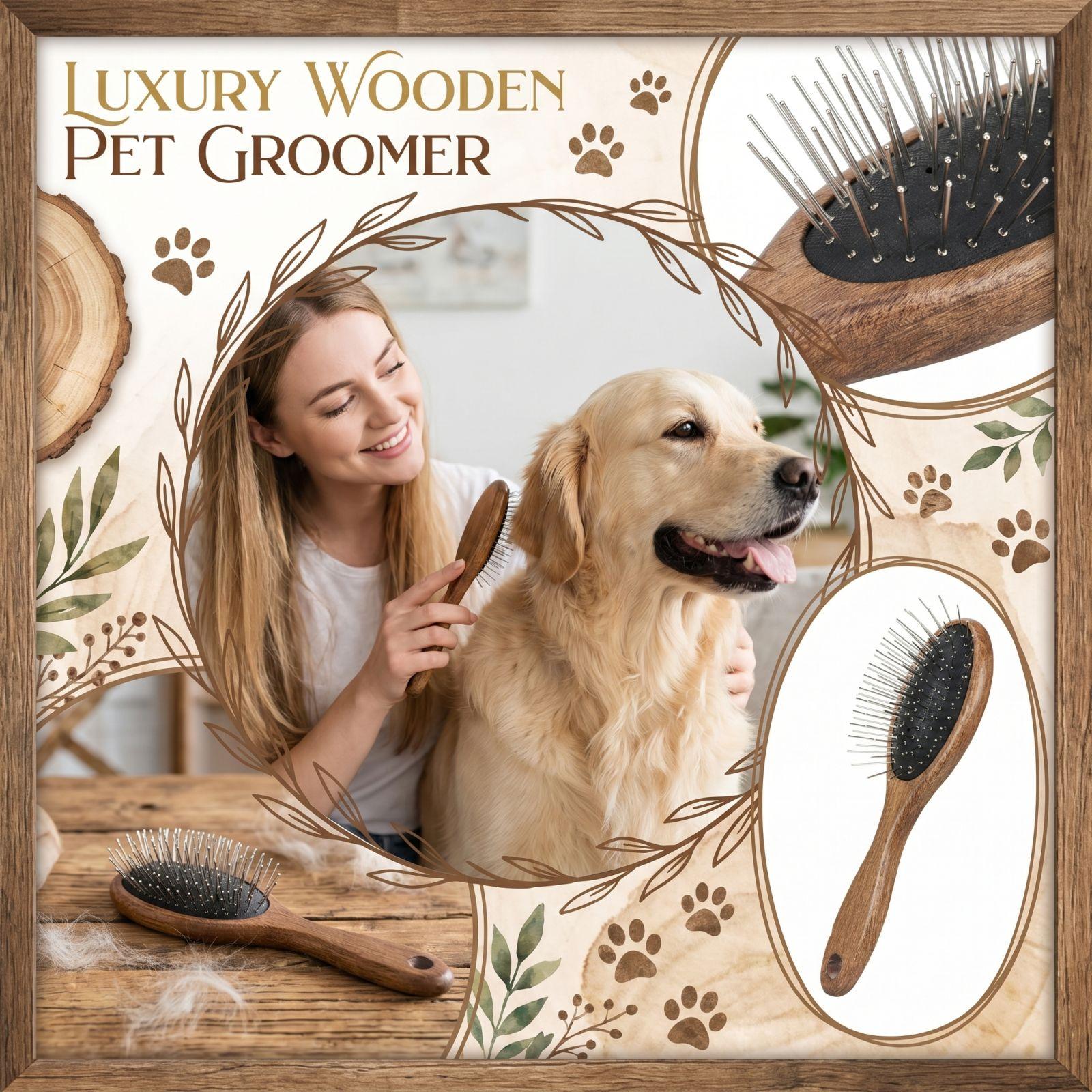 

Pet Grooming Brush with Stainless Steel Pins and Wooden Handle for Effective Shedding and Fur Maintenance Suitable for Dogs and Cats one size коричневый