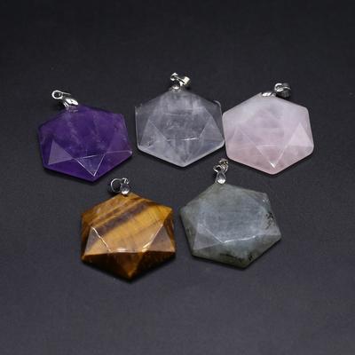 Small Pendant Natural Stone Rose Quartz Hexagon Faceted Pendant For Jewelry Making DIY Necklace Bracelet Earrings Accessories