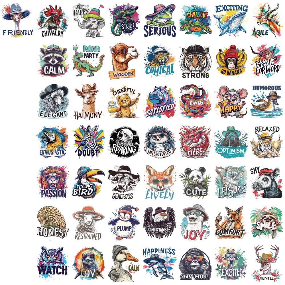 50PCS Corloful Animals Design illustrations Sticker Graffiti Skateboarding Luggage Retro Graffiti Personalized Decoration