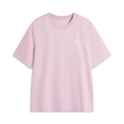 Li Ning Sports Lifestyle Series Solid Color Breathable Versatile Loose Short Sleeve T-Shirt Unisex T-Shirts Milk-Stone-Pink AHSVB91-6