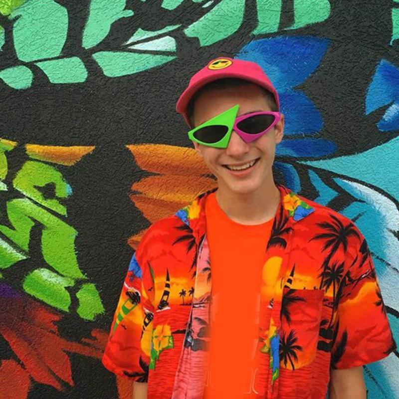 Occhiali da Sole Divertenti Unisex per Feste Occhiali Asimmetrici Anni '80 Occhiali Rosa Shocking e Verde Neon per Danza Hip Hop Festa di Halloween
