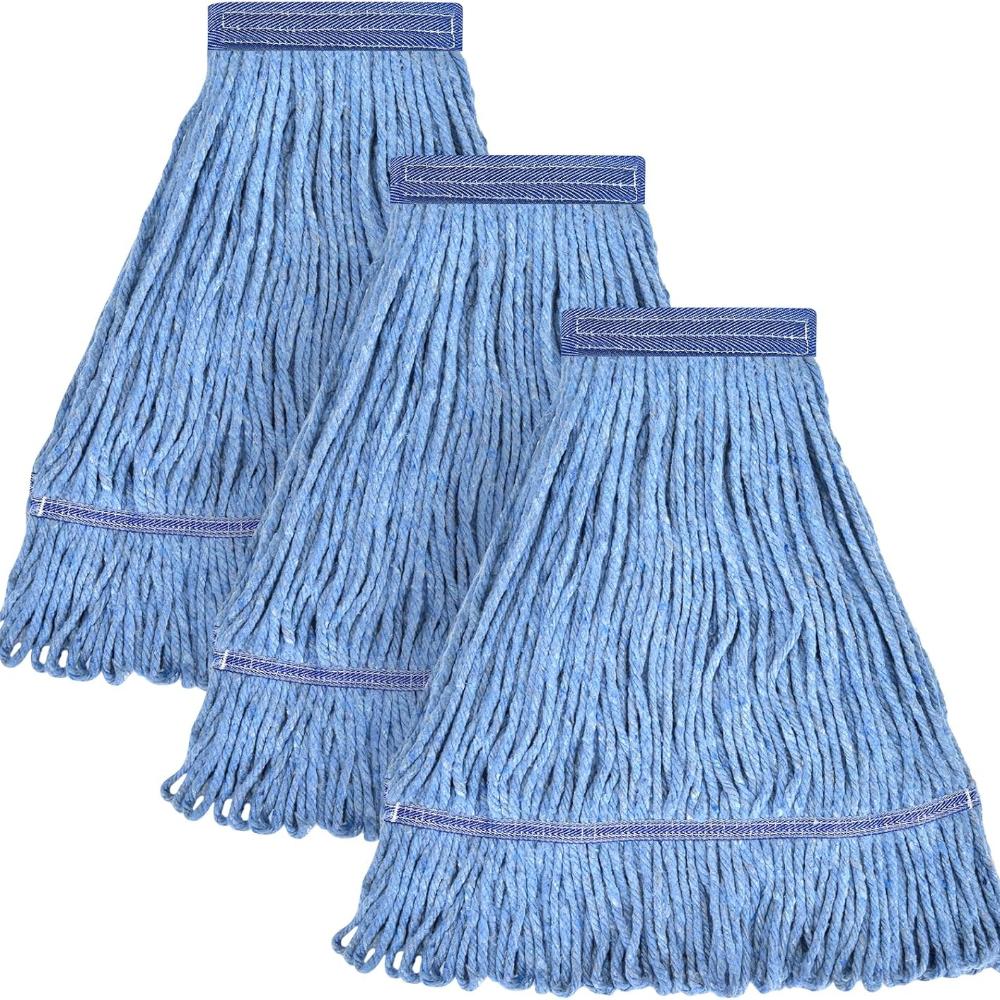 CLEANING Heavy Duty Mop Head Commercial Replacement for General and Floor Cleaning , Wet Industrial Blue Cotton Looped End String Head Refill (Pack