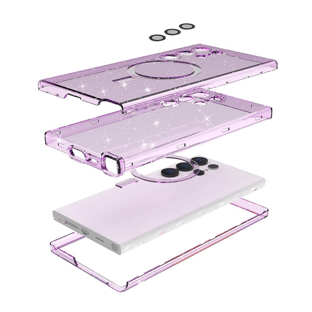 For Samsung Galaxy S23 Ultra Case Compatible with MagSafe Glitter Clear Phone Back Cover with Lens Film