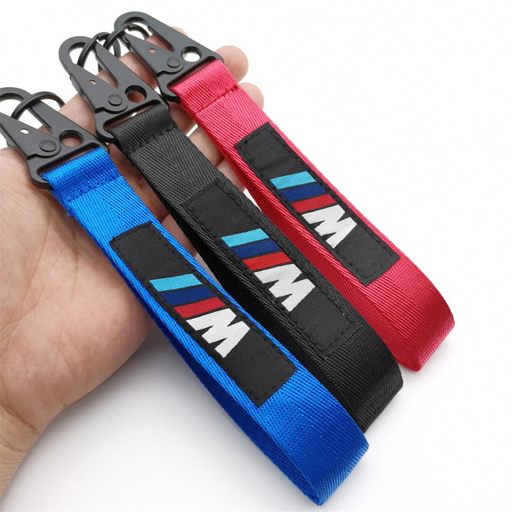 1pcs BMW Keychain Nylon Braided Wristband Red Black Blue Lanyard for M power e90 g26 e60 e46 f10 f30 e39 Accessories Sticker cyhk37
