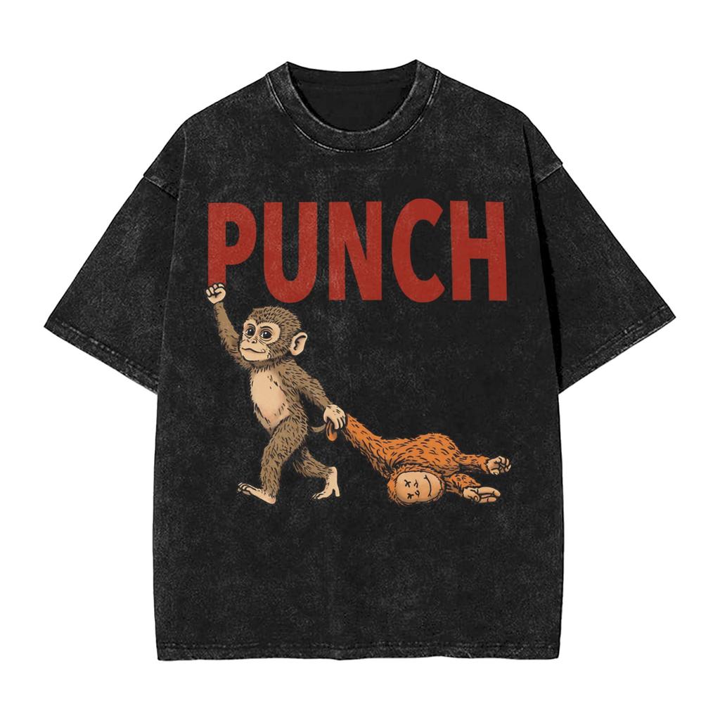 Men T Shirt Team Punch Monkey Washed T Shirts Hipster Summer Tees Y2k Retro Pattern Cotton Tops Gift Idea