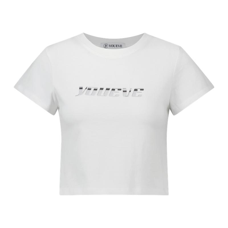 Yuibeu 3D Metal Logo T-Shirt White
