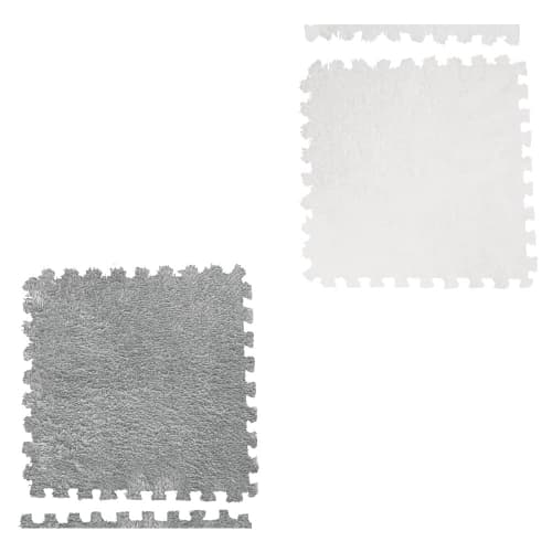 Brushed Puzzle Mat, Large, 30cm x 30cm, 12 Pieces with Edges, Cork, Washable, Floor Protection, Soundproofing, Insulation, Cold Protection, Thick Play