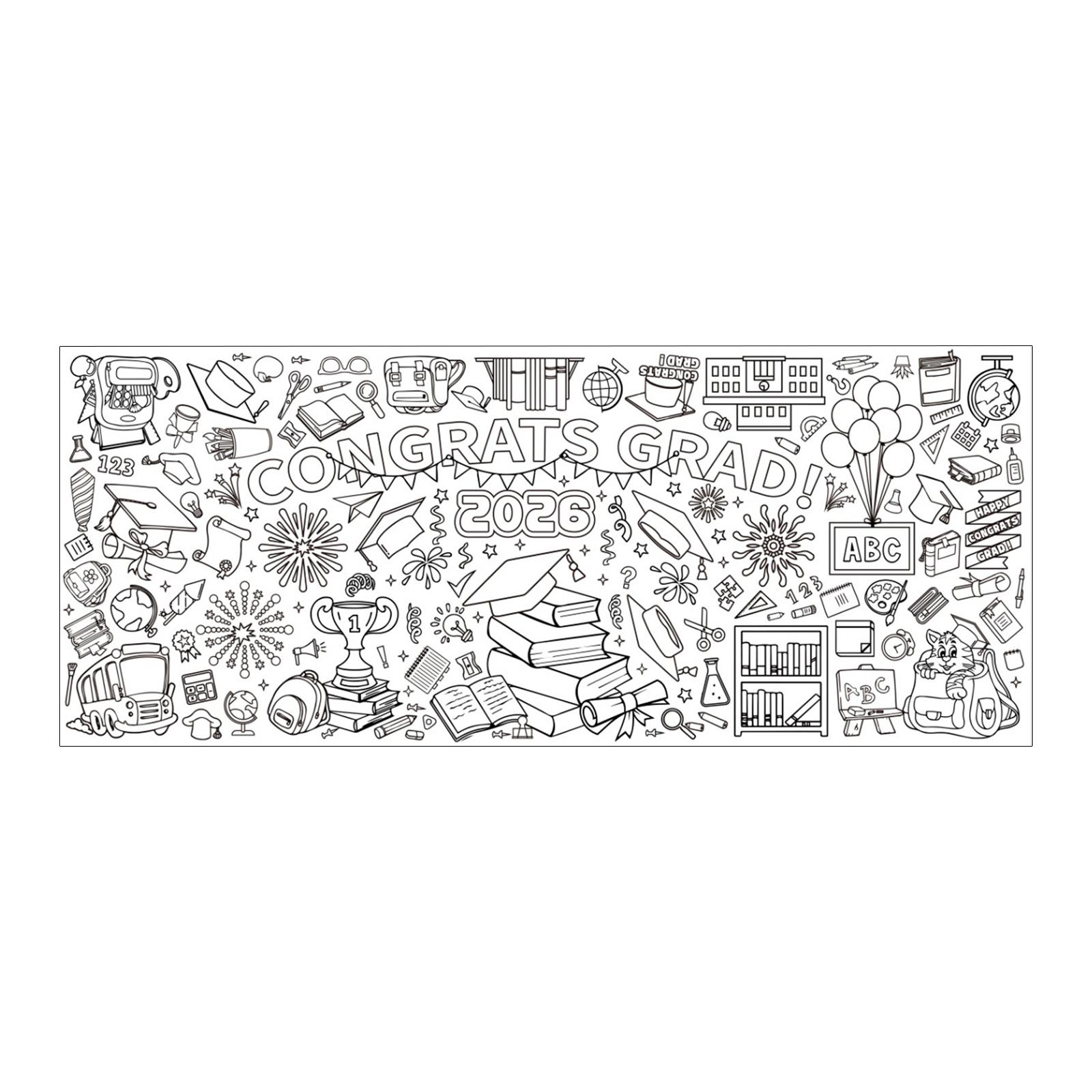 Graduation Celebration Coloring Poster & Disposable Doodle Paper Tablecloth