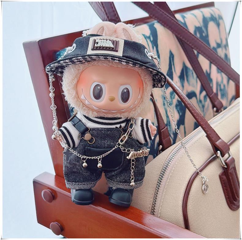 Labubu Doll Clothes Set: Trendy Streetwear for 17cm Sitting Style - Includes Hat and Overalls (1st, 2nd, 3rd Gen)