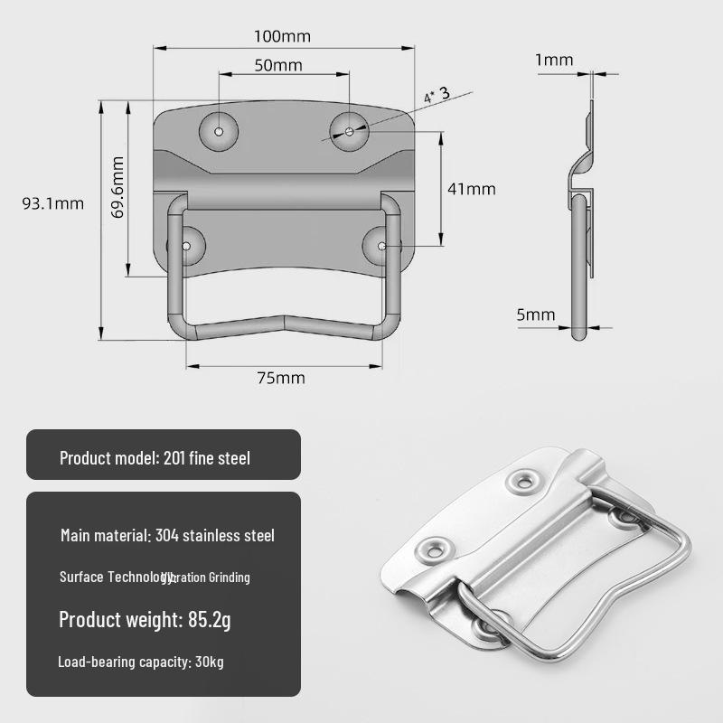 304 Stainless Steel Folding Ring Handle for Aviation or Industrial Aluminum Cases