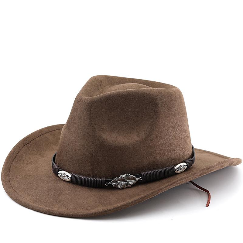 Western cowboy felt hat tibetan style top hat leaf belt autumn and winter jazz hat suede hat