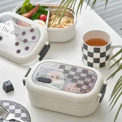 Modischer Stil Lunchbox 2 Fächer Edelstahl Versiegelt Auslaufsicher Isoliert Bento Box Arbeiter Hohe Kapazität Lebensmittelbehälter