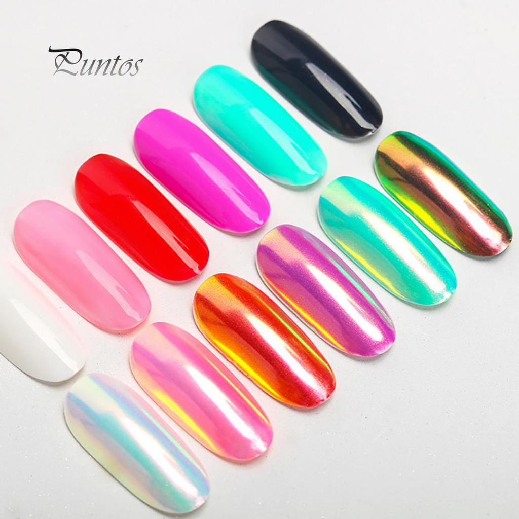 Health Caring 3g Glitter Holographic Rainbow Nail Art Powder Mirror Pigment with Mini Brush